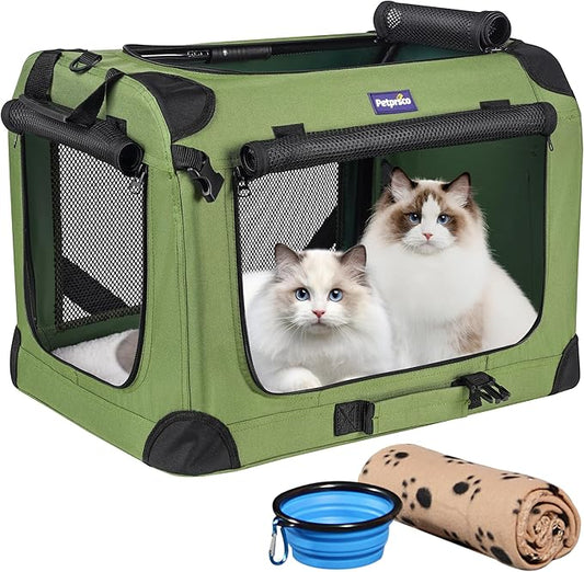 Large Cat Carrier for 2 Cats Small Medium Dogs, Soft Pet Carrier 24x17x17 for Traveling with Warm Blanket Foldable Bowl and Washable Pad