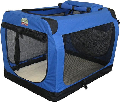 Go Pet Club 32" Soft Collapsible Dog Crate for Dogs, Portable Pet Carrier, Thick Padded Pet Travel Crate for Indoor & Outdoor, Soft Sided Pet Foldable Kennel Cage with Durable Mesh Windows, Blue