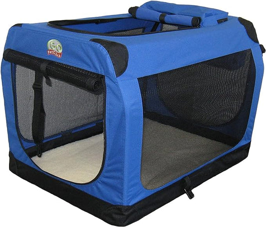 Go Pet Club 48" Soft Collapsible Dog Crate for Dogs, Portable Pet Carrier, Thick Padded Pet Travel Crate for Indoor & Outdoor, Soft Sided Pet Foldable Kennel Cage with Durable Mesh Windows, Blue