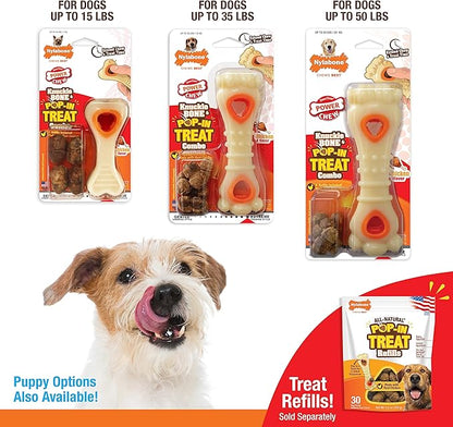 Nylabone Power Chew Knuckle Bone & Pop-In Dog Treat Toy Combo with Chicken Flavor Treat Refills, Chew Toy for Aggressive Chewers, Durable Treat Pouch, Medium/Wolf - Up to 35 lbs. (1 Count)