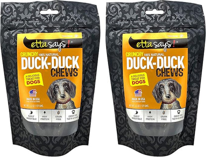 ETTA SAYS! Crunchy Dog Treats Pack of 2 – Duck Chews Dog Treats Made in The USA, Grain-Free Dog Treats