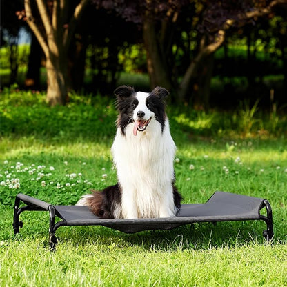 Bedsure Elevated Raised Outdoor Dog Bed - Cooling Dog Cot Bed with Bolster for Large Dog, Lifted Pet Bed with Durable Breathable Teslin Mesh, Dog Hammock Bed with Non-Slip Feet, Grey, 42 inches