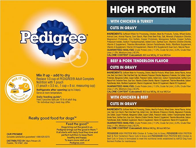 Pedigree High Protein Wet Dog Food Pouches, Variety Pack, 3.5 oz. Pouches,(Pack of 18)