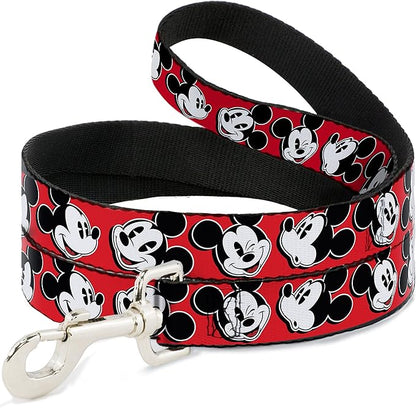 Buckle-Down Pet Leash - Mickey Mouse Expressions Red/Black/White - 4 Feet Long - 1" Wide