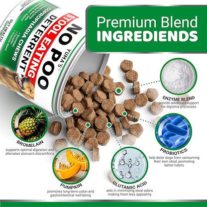 No Poo Chews for Dogs - 170 Ct - Coprophagia No Poop Eating Deterrent For Dogs - Prevent Dog from Eating Poop - Stop Eating Poop for Dogs - Forbid for Dogs Supplement - Probiotics & Digestive Enzymes