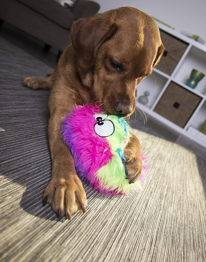 goDog Furballz Squeaky Plush Ball Dog Toy, Chew Guard Technology - Rainbow, Large