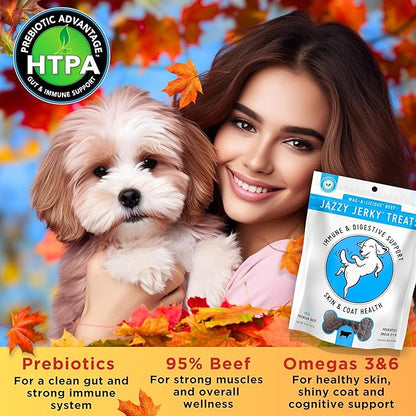 Canine Wellness, Jazzy Jerky, Natural 95% Beef Jerky Treats, Healthy Dog Treats Made in USA, Gut & Immune Health, Skin & Coat, Small-Large Dogs, 15 oz