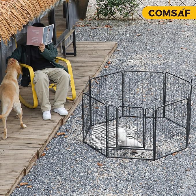 ComSaf Dog Playpen Indoor, 32" Height 2 Panels Metal Dog Fence,Playpen for Medium/Small Dogs, Portable Pet Puppy Playpen for Indoor