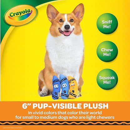 Crayola for Pets 3pk Small Aromathera-play Plush Squeaker Crayons Dog Toys in Pup-Visible Colors Dogs See Best, Blue, Yellow + Purple Plush Crayon Scented Dog Toys with Soothing Scents