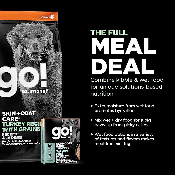 GO! SOLUTIONS Skin + Coat Care - Dry Dog Food, 22 lb - Turkey Recipe with Grains for All Life Stages - Complete + Balanced Nutrition for Dogs