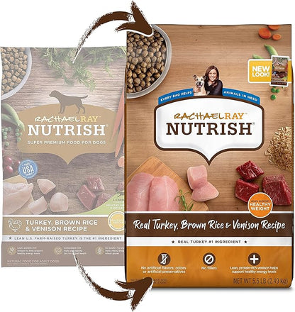 Rachael Ray Nutrish Dry Dog Food, Turkey, Brown Rice & Venison Recipe for Weight Management, 5.5 Pound Bag