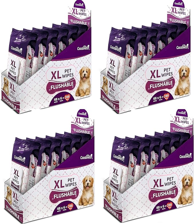 Premium Formulations XL Flushable Plant-Based, Earth-Friendly Pet Wipes (Bulk Buy - 1152 Wipes (24 Packs of 48 Ct))