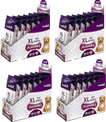 Premium Formulations XL Flushable Plant-Based, Earth-Friendly Pet Wipes (Bulk Buy - 1152 Wipes (24 Packs of 48 Ct))