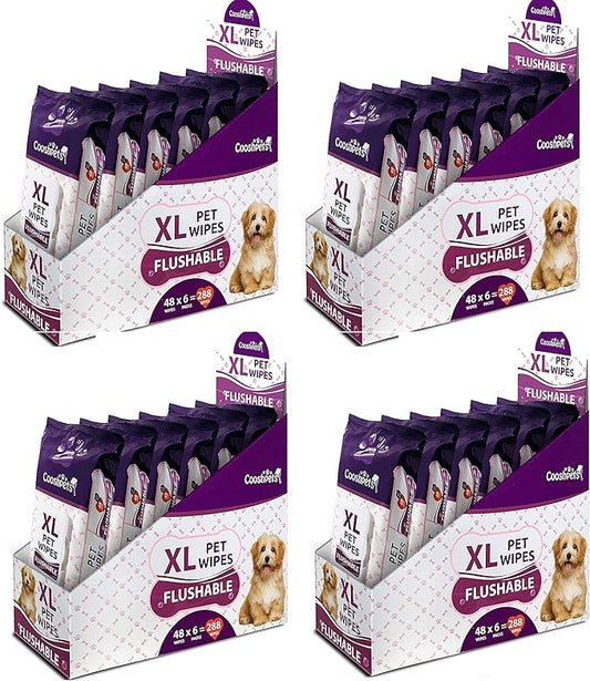 Premium Formulations XL Flushable Plant-Based, Earth-Friendly Pet Wipes (Bulk Buy - 1152 Wipes (24 Packs of 48 Ct))