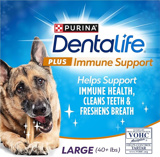Dentalife Purina Plus Immune Support Chicken, Apple and Blueberry Flavor Dog Dental Chews - 6 ct. Pouch.