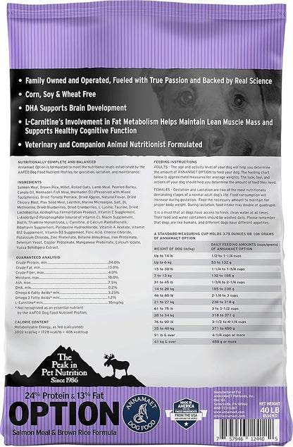 Annamaet Original Option Formula Dry Dog Food, 24% Protein (Salmon & Brown Rice), 40-lb Bag