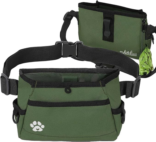 Dog Treat Pouches for Pet Training - Custom Design - Dog Treat Bag for Dog Training & Behavior Aids - Fanny Pack for Dog Walking Bag - Puppy Training Treat Pouch & Snacks Bag Pouch (Green)