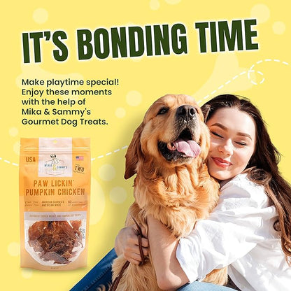 Gourmet Jerky Dog Treats - Natural Dog Treat Chicken Jerky for Dogs, Nutritious and Tasty Dog Jerky Treats Made in USA only, Cage-Free, No Additives (Mika & Sammy's Paw Lickin Pumpkin Chicken 12 oz)
