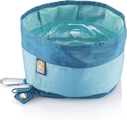 Kurgo Zippy Bowl for Dogs, Collapsible Travel Dog Bowls, Pet Food & Water Hiking Container, Food Grade Silicone, Travel Accessories for Pets, includes Carabiner, Holds 48 oz (Coastal Blue)