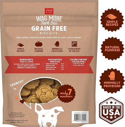 Cloud Star Wag More Bark Less - Dog Treats - Crunchy Biscuits - Grain Free Pumpkin - 2.5 lb Pouch