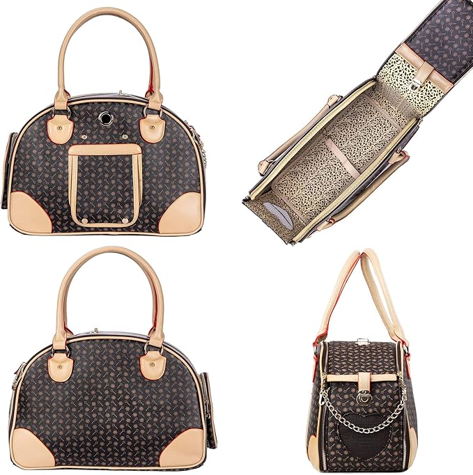 Adriene's Choice Luxury Pet Carrier, Puppy Small Dog Carrier, Cat Carrier Bag, Waterproof Premium PU Leather Carrying Handbag for Outdoor Travel Walking Hiking Shopping…