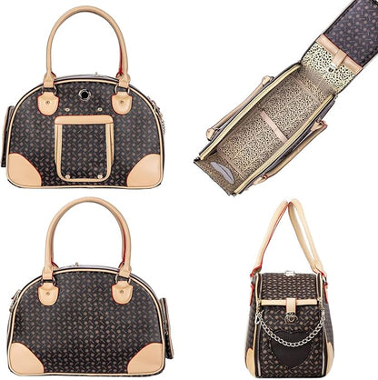 Adriene's Choice Luxury Pet Carrier, Puppy Small Dog Carrier, Cat Carrier Bag, Waterproof Premium PU Leather Carrying Handbag for Outdoor Travel Walking Hiking Shopping…