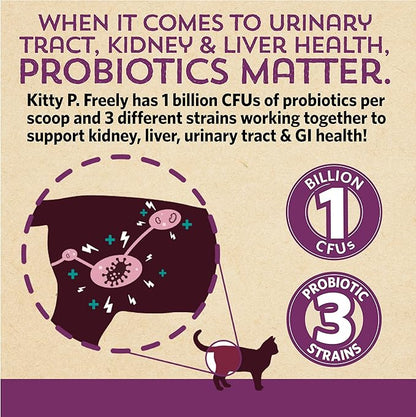 Kitty P. Freely Cat Urinary Supplement, Cranberry for Cats, Cat UTI & Cat Kidney Support Powder Probiotics for Cats, Made in USA (30 Days)