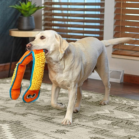 Outward Hound Durablez Tough Plush Squeaky Dog Toy, Nubby Snake, Orange, XL