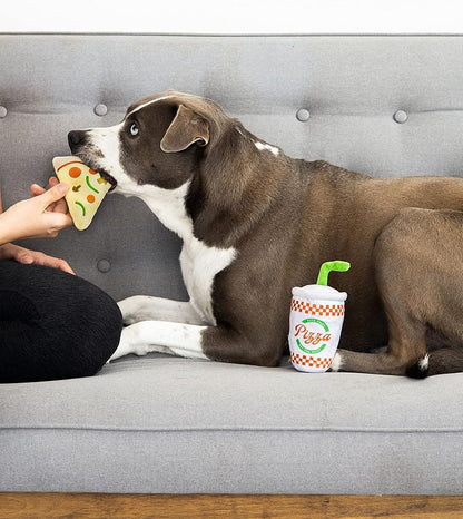 Pearhead Puperoni Dog Toys, Set of 2, Plush Chew Toys, for Pets, Pizza and Drink Dog Toy Set, Must Have Pet Accessories for Dog Owners, Squeaker Toys, All Breeds