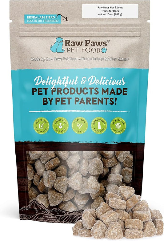 Raw Paws Hip and Joint Treats for Dogs, 10-oz/100-ct - Made in USA - Soft, Chewable Dog Arthritis Supplement - Dog Glucosamine Chews Increases Mobility, Reduces Pain, Inflammation & Hip Dysplasia