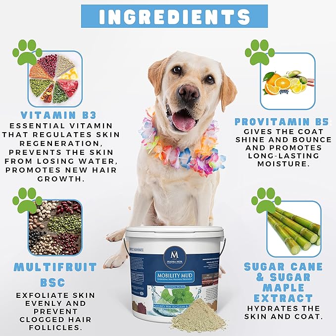 Madra Mor Mobility Dog Essentials Mud Bath | Dog Bath Spa Treatment for Dog Arthritis Pain Relief | Anti Itch for Dogs Wash for Dog Grooming | 7.5lb Pail w Worldwide Nutrition Multi Purpose Key Chain