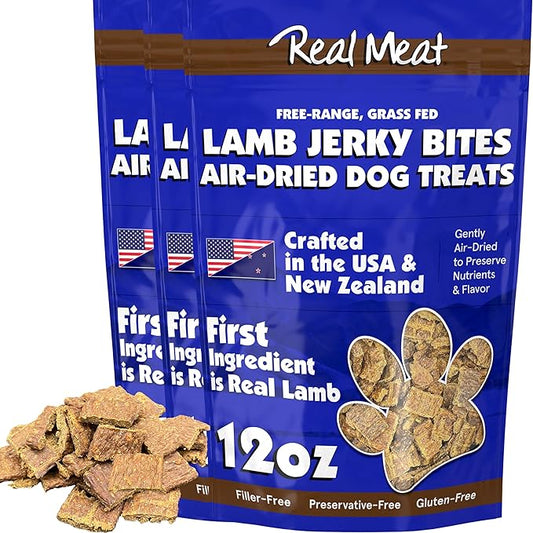 Real Meat Dog Treats - Three 12oz Bag of Bite-Sized Air-Dried Lamb Jerky for Dogs - Grain-Free Jerky Dog Treats Made up of 95% Human-Grade, Free-Range, Grass Fed Lamb - All-Natural Dog Treats