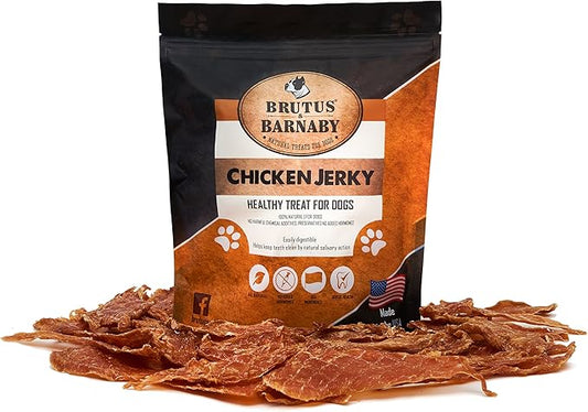 BRUTUS & BARNABY Chicken Jerky Dog Treats- Dehydrated, Crunchy USA Premium Fillets, Grain-Free, Preservative-Free, No Fillers. All Natural Chicken Strips are Great for Dogs and Cats- 32oz