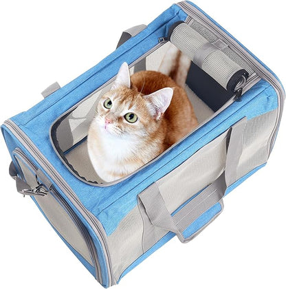 Cat Carrier for Small Cat Pet Carrier for Large and Medium Cat Puppies Portable Cat Carrier Soft Pet Travel Carrier for Cats Cat Bag Carrier Airline Approved Cat Carrier(Large Blue)