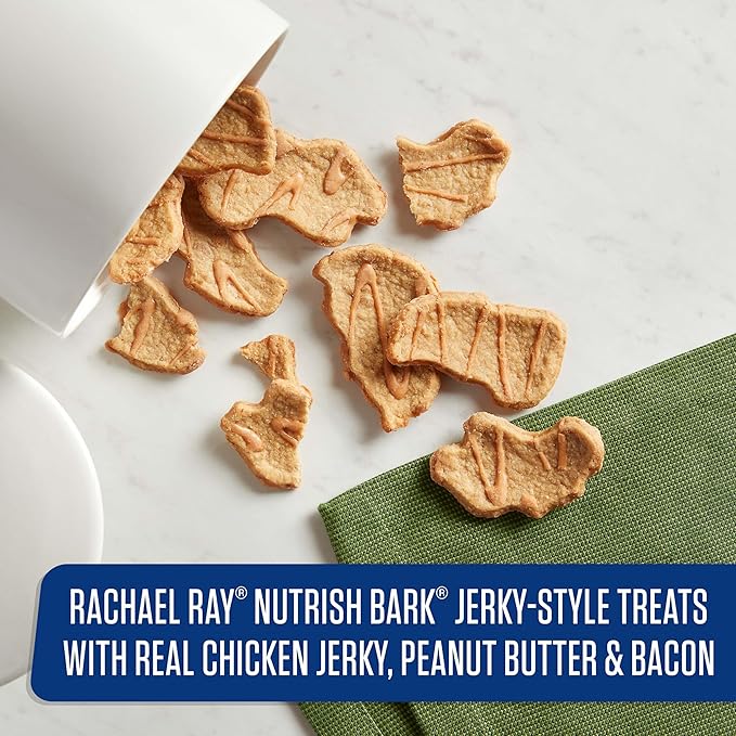 Nutrish Rachael Ray Bark Jerky-Style Dog Treats with Real Chicken Jerky, Peanut Butter & Bacon, 28 Ounce (Pack of 1)