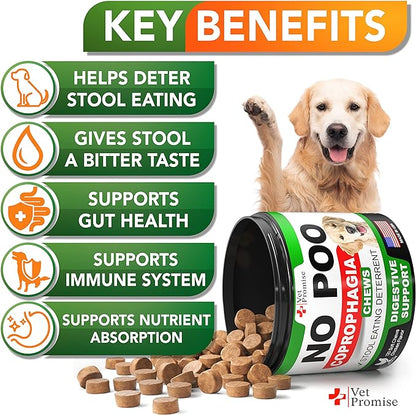 No Poo Chews for Dogs - Coprophagia Stool Eating Deterrent for Dogs - Prevent Dog from Eating Poop - Stop Eating Poop - Probiotics & Digestive Enzymes Supplement - Forbid for Dogs - Made in USA