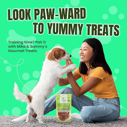 Gourmet Jerky Dog Treats - Natural Dog Treat Chicken Jerky for Dogs, Nutritious and Tasty Dog Jerky Treats Made in USA only, Cage-Free Chicken, No Additives(Mika & Sammy's Unlcle Justy's 5 oz)