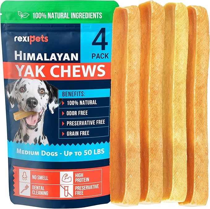 100% Natural Yak Cheese Himalayan Dog Chews for All Breeds - Lactose Free Yak Chews for Small, Medium & Large Dogs - Dental Cleaning Dog Chews for Aggressive Chewers - Long Lasting Odor & Gluten Free