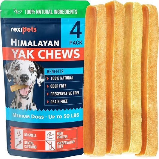 100% Natural Yak Cheese Himalayan Dog Chews for All Breeds - Lactose Free Yak Chews for Small, Medium & Large Dogs - Dental Cleaning Dog Chews for Aggressive Chewers - Long Lasting Odor & Gluten Free