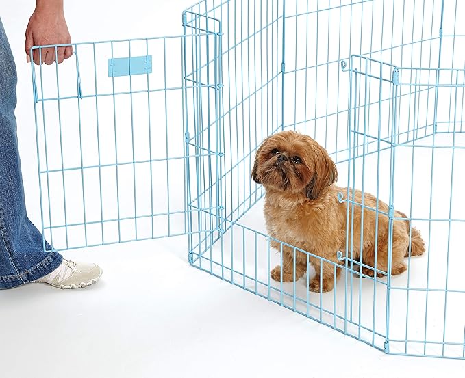MidWest Homes for Pets Folding Metal Exercise Pen / Pet Playpen, Blue,24"W x 24"H, 1-Year Manufacturer's Warranty
