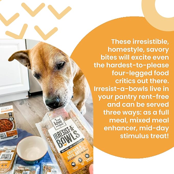 I and love and you Irresist-a-Bowls Freeze Dried Dog Food - Chicken + Beef - Prebiotics, Grain Free, Filler Free, Meal Enchancer, 9oz Pouch, 4pk