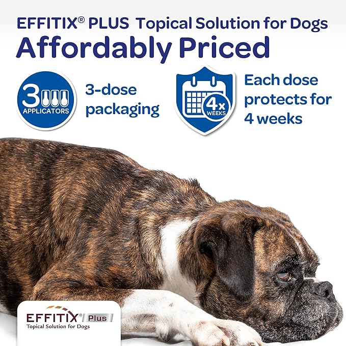 Effitix Plus Topical Solution for Dogs - Flea and Tick for Medium Dogs (23-44.9lbs), 3 Doses, Waterproof Topical Prevention (by Virbac)
