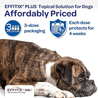 Effitix Plus Topical Solution for Dogs - Flea and Tick for Medium Dogs (23-44.9lbs), 3 Doses, Waterproof Topical Prevention (by Virbac)