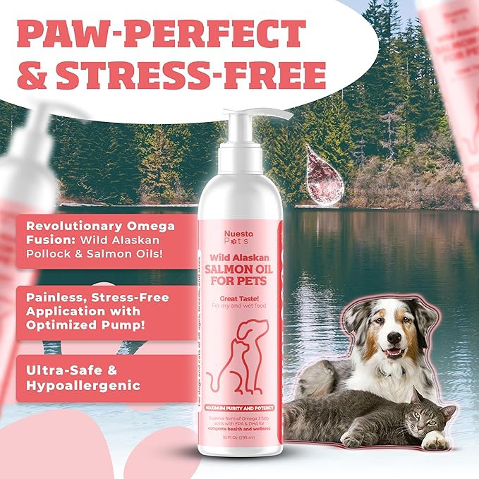 Pets 2-Pack Wild Alaskan Salmon Oil Blend for Dogs & Cats | Omega-3 Boost & Shed Defense | Enhances Coat & Skin, Allergy & Dandruff Relief | Coat Support and Treatment - 20 Fl Oz Total