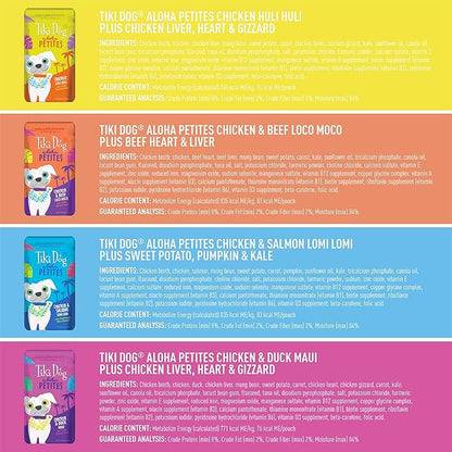 Tiki Dog Aloha Petites, Variety Pack, Nutrient Dense Meat, Wet Dog Food For Small Breed Dogs and All Life Stages, 3 oz. Pouch, Pack of 12