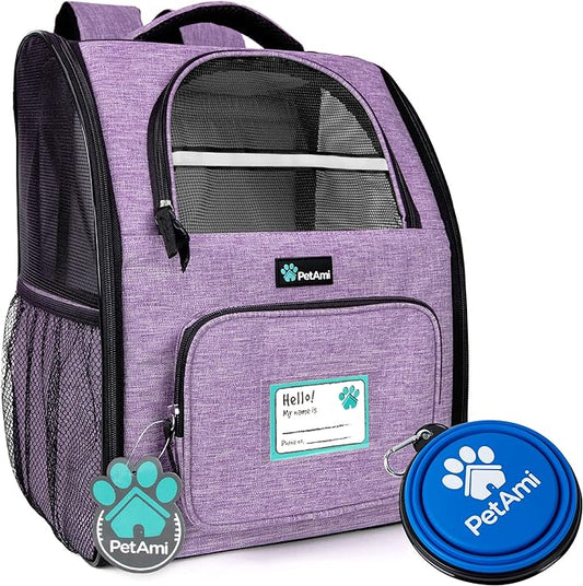 PetAmi Dog Backpack Carrier for Small Large Cat, Pet, Puppy, Ventilated Pet Hiking Backpack Travel Bag, Airline Approved Cat Backpack Carrier, Camping Biking Dog Bag Up to 18lbs Pet, Purple