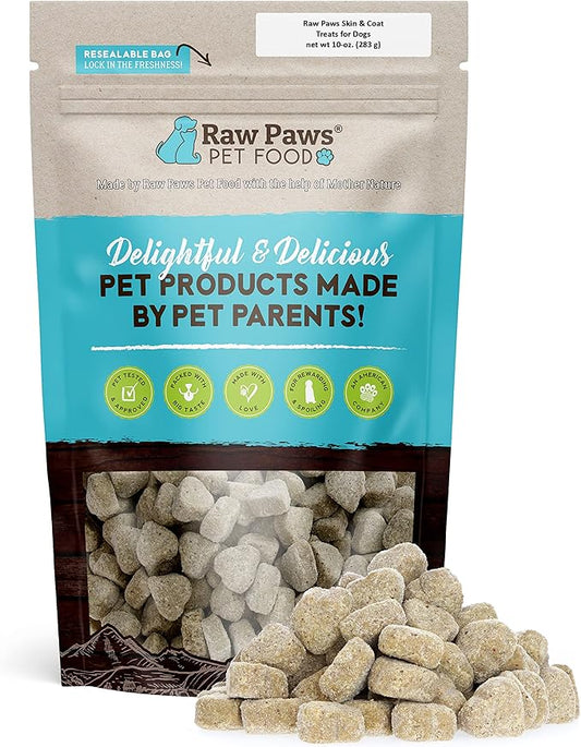 Raw Paws Skin & Coat Treats for Dogs, 10-oz/100-ct - USA Made - Coconut & Salmon Omega 3 Dog Treats, Soft Skin Chews - Dry Skin Dog Treats Support Healthy Dog Coat - Skin and Coat Supplement for Dogs