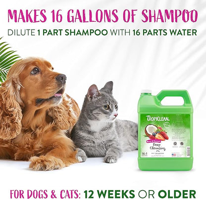 TropiClean Berry & Coconut Deep Cleansing Dog Shampoo | Deodorizing Dog Shampoo | Natural Pet Shampoo Derived from Natural Ingredients | Cat Friendly | Made in the USA | 1 gal.