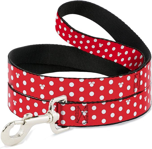 Buckle-Down Pet Leash - Minnie Mouse Polka Dot/Mini Silhouette Red/White - 4 Feet Long - 1/2" Wide