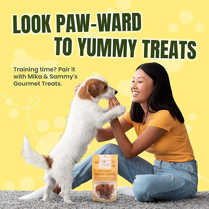 Gourmet Jerky Dog Treats - Natural Dog Treat Chicken Jerky for Dogs, Nutritious and Tasty Dog Jerky Treats Made in USA only, Cage-Free, No Additives (Mika & Sammy's Paw Lickin Pumpkin Chicken 12 oz)